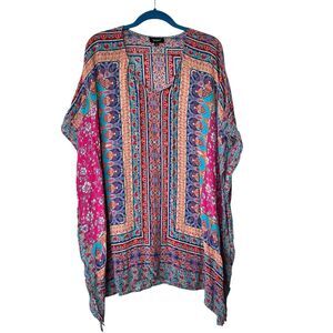 Tolani 100% Silk tunic peasant Boho oversized Blouse Top Size Small